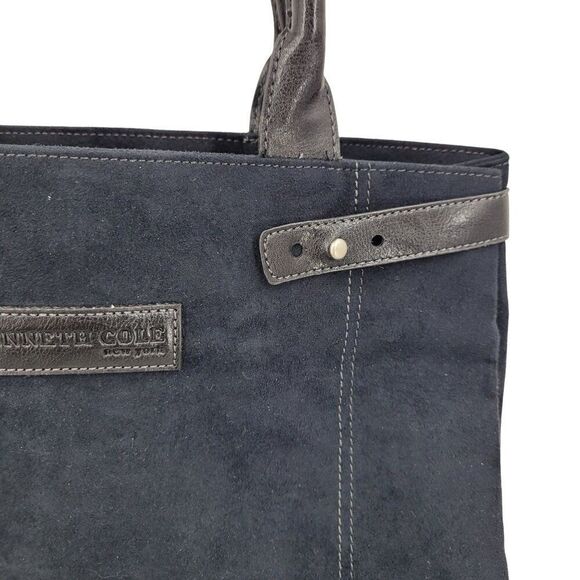 Kenneth Cole Black Suede Top Handle Tote & Mini Bag Wallet Contrast Stitching - Picture 8 of 16